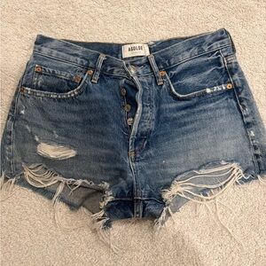 Agolde Parker short Medium Blue Distressed High-Rise Denim Shorts